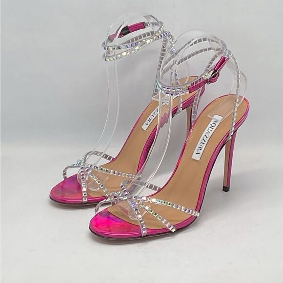 Aquazzura Dance Plexi 105 embellished PVC and iridescent leather sandals size 38 - Picture 6 of 15